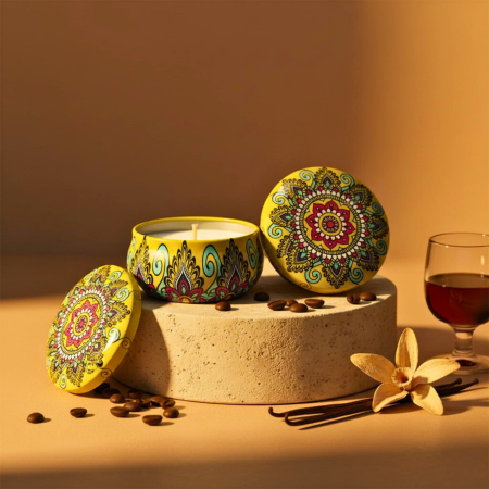 Metalice - Lumanare parfumata din ceara de soia intr-un recipient colorat in stil marocan