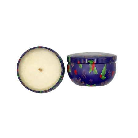 Lumanare parfumata din ceara de soia intr-un recipient metalic verde cu elemente de craciun [1]