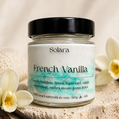 Dulce - French Vanilla, marmura, verde, 180g, ardere 45 h, lumanare parfumata din ceara de soia, Solara Candles