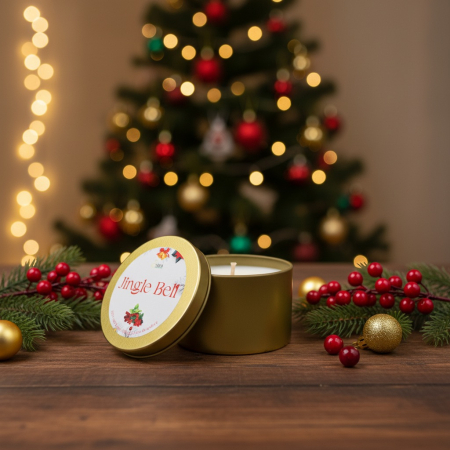 Metalice - Lumanare parfumata din ceara de soia intr-un recipient metalic auriu mat