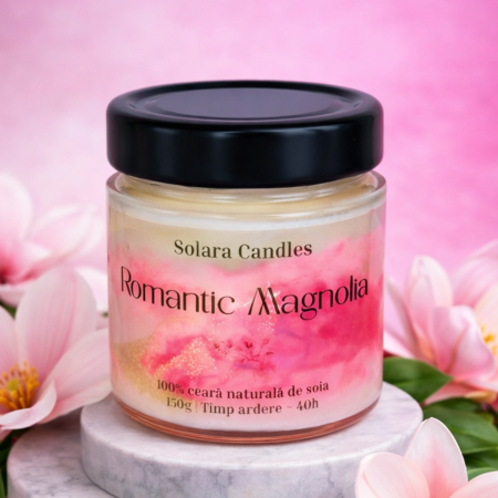 Florale - Lumanare parfumata Romantic Magnolia 180g efect marmura roz, 45h ardere, ceara soia, Solara Candles