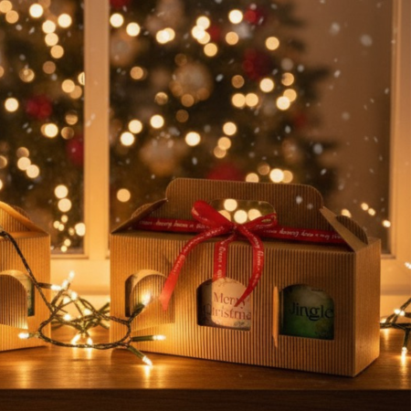 Pachete - Trei lumanari parfumate de craciun intr-un pachet elegant