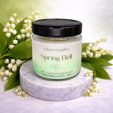 Florale - SPRING BELL, efect marmura, verde, 180g, ardere 40 h, lumanare parfumata din ceara de soia, Solara Candles