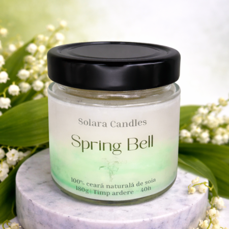 Florale - Lumanare parfumata Spring Bell 180g efect marmura verde, 40 ore ardere, ceara soia, Solara Candles