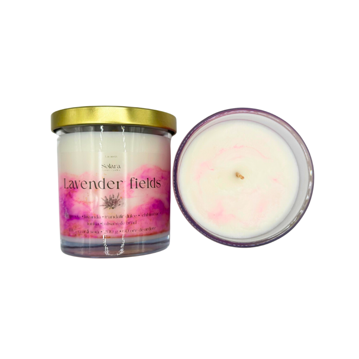 Lumanare parfumata Lavender Fields 200g sticla transparenta, lavanda, 60h ardere, ceara soia, Solara Candles [7]