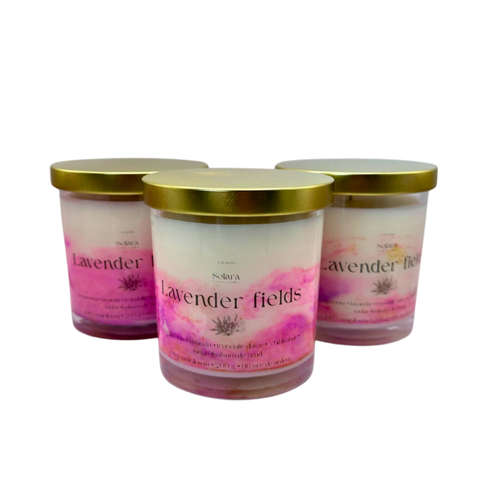 Lumanare parfumata Lavender Fields 200g sticla transparenta, lavanda, 60h ardere, ceara soia, Solara Candles [8]