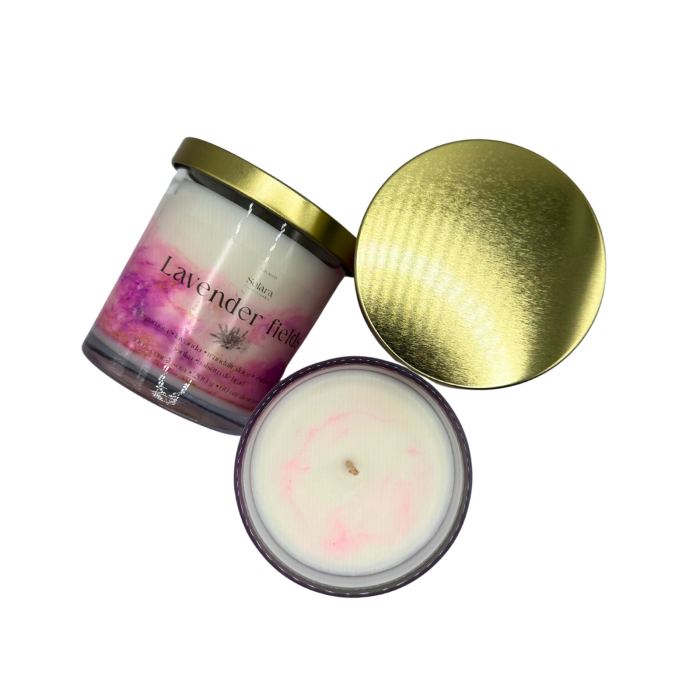 Lumanare parfumata Lavender Fields 200g sticla transparenta, lavanda, 60h ardere, ceara soia, Solara Candles [6]