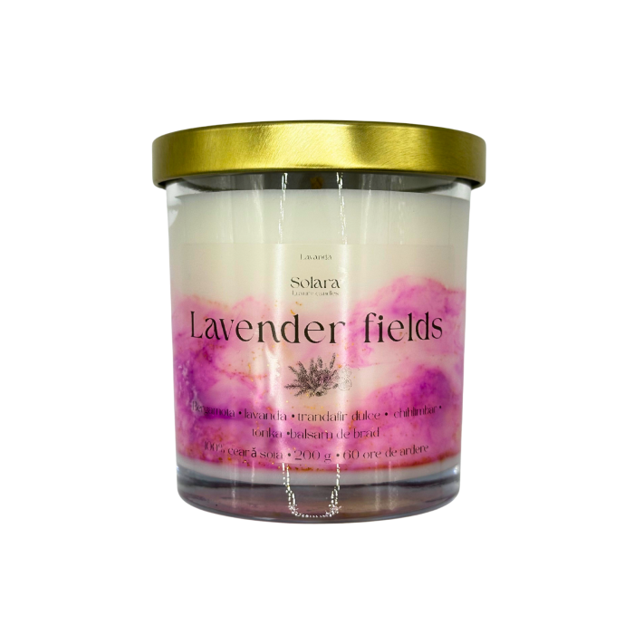 Lumanare parfumata Lavender Fields 200g sticla transparenta, lavanda, 60h ardere, ceara soia, Solara Candles [2]