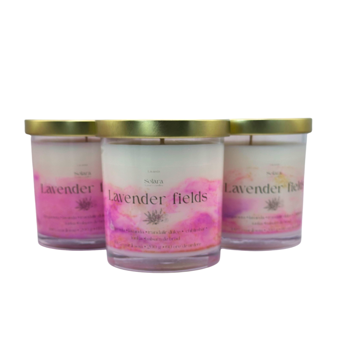 Lumanare parfumata Lavender Fields 200g sticla transparenta, lavanda, 60h ardere, ceara soia, Solara Candles [9]