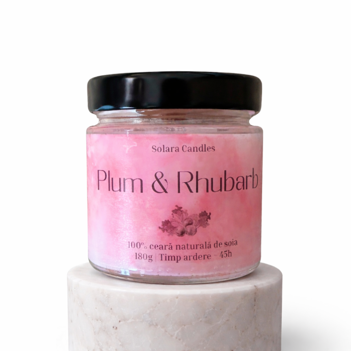 Lumanare parfumata Plum Rhubarb 180g efect marmura roz-mov, 45 ore ardere, ceara soia, Solara Candles [4]