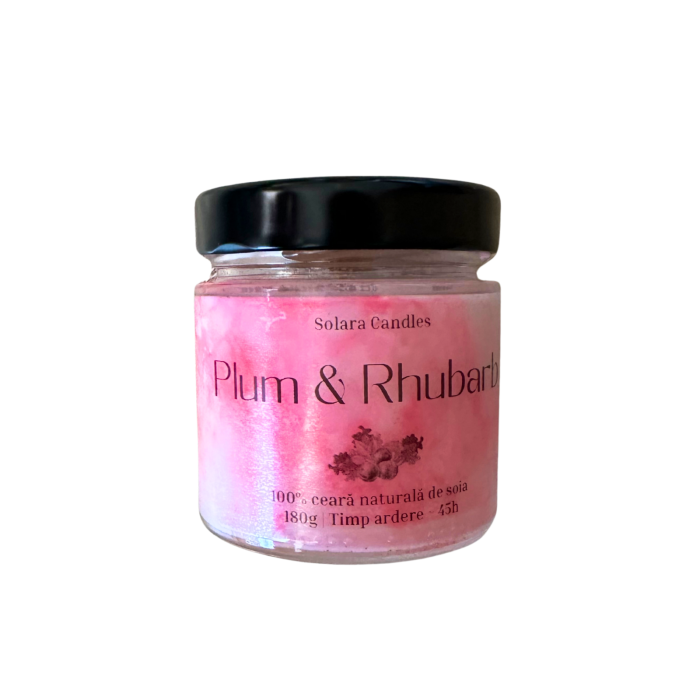 Lumanare parfumata Plum Rhubarb 180g efect marmura roz-mov, 45 ore ardere, ceara soia, Solara Candles [5]