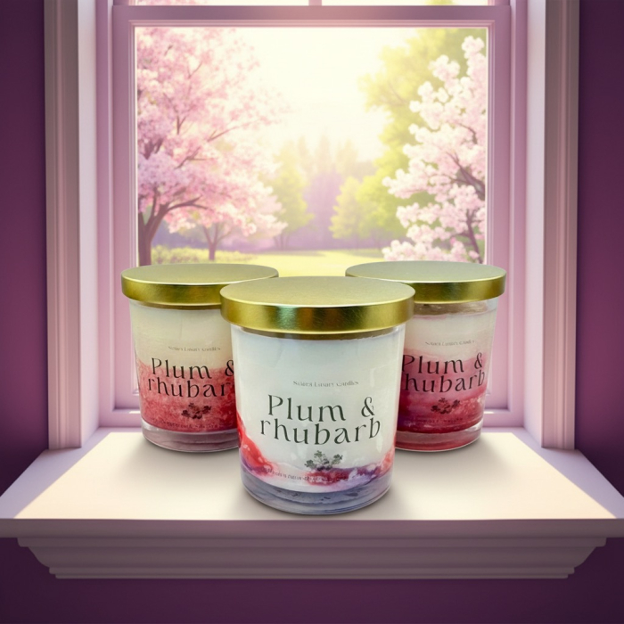 Lumanare parfumata Plum Rhubarb 200g recipient sticla transparenta, ceara soia naturala, Solara Candles [2]