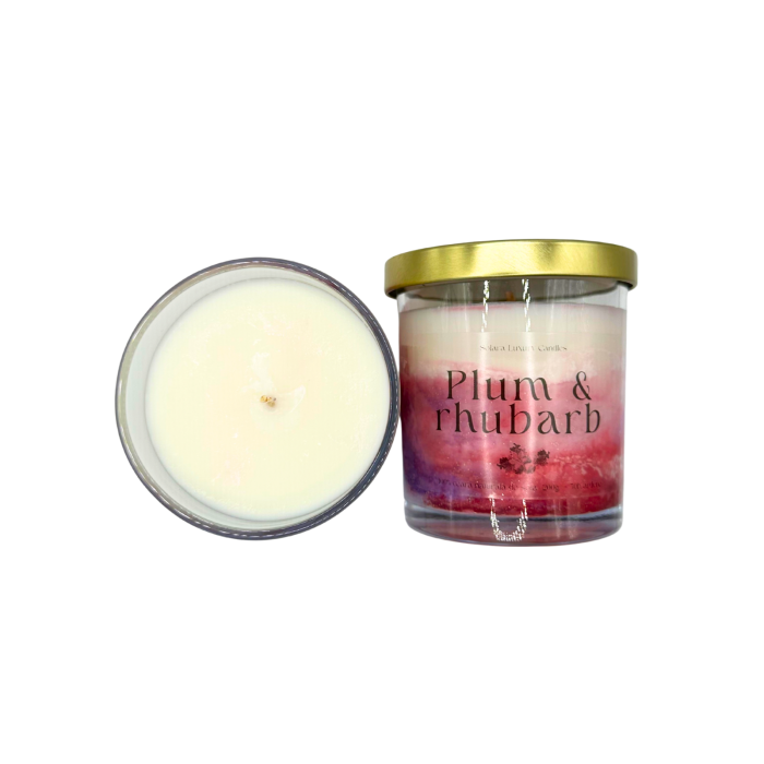Lumanare parfumata Plum Rhubarb 200g recipient sticla transparenta, ceara soia naturala, Solara Candles [7]