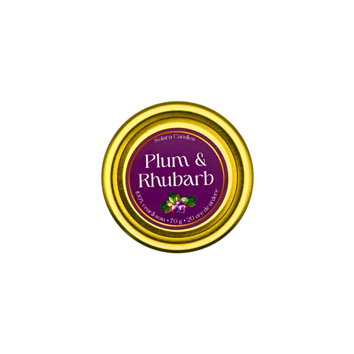 Lumanare parfumata Plum Rhubarb auriu 90g efect marmura roz-mov, ceara soia naturala, Solara Candles [4]
