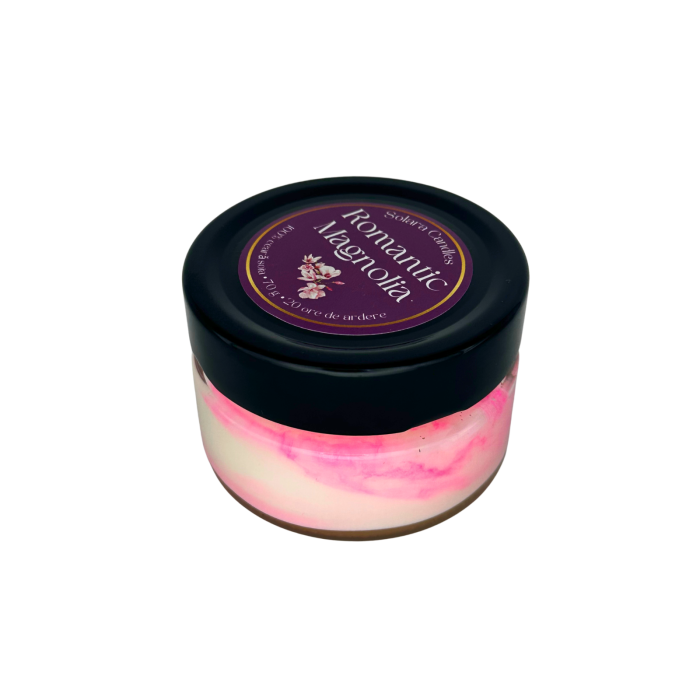 Lumanare parfumata Romantic Magnolia 90g efect marmura roz, ceara soia naturala Solara Candles Cluj [2]