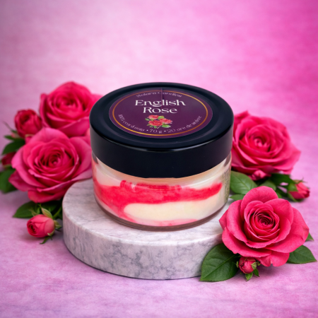 Florale - Lumanare parfumata English Rose 90g efect marmura roz, trandafir natural, ceara soia, Solara Candles