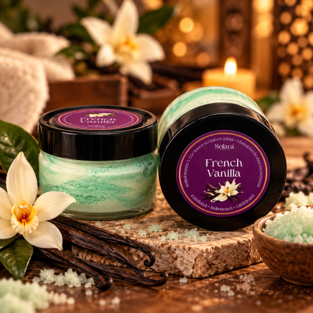 Dulce - Lumanare parfumata French Vanilla 90g efect marmura verde, ceara naturala de soia, Solara Candles Cluj
