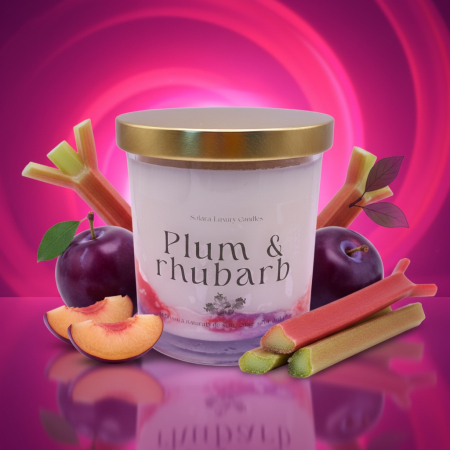 Fructate - Lumanare parfumata Plum Rhubarb 200g recipient sticla transparenta, ceara soia naturala, Solara Candles