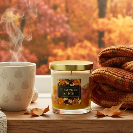 Dulce - Lumanare parfumata Pumpkin Spice 200g sticla transparenta, scortisoara dovleac, ceara soia, Solara Candles