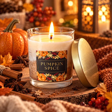 Dulce - Lumanare parfumata Pumpkin Spice 200g sticla transparenta, scortisoara dovleac, ceara soia, Solara Candles