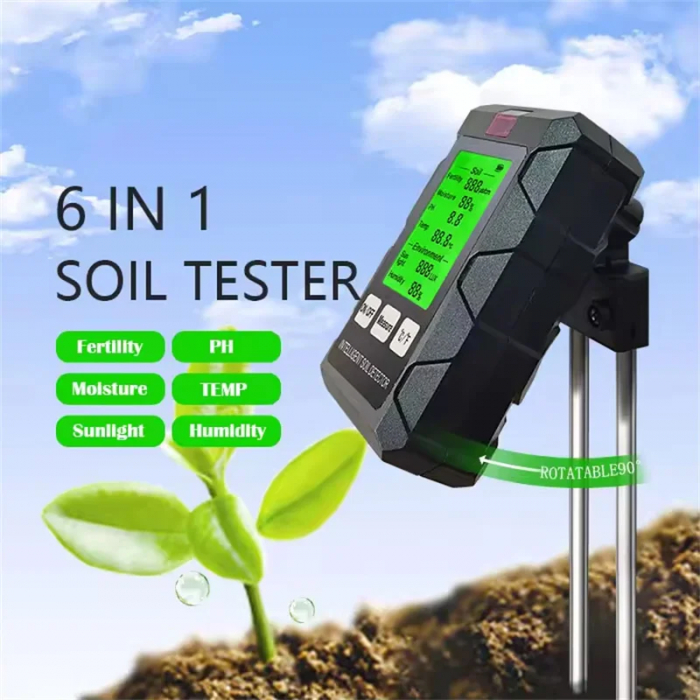 Tester de sol 6 în 1, Fertilitate sol, pH, Temperatură, Umiditate, Luminozitate, Umiditate aer, Detectare umiditate, Analizor de sol pentru grădinărit, Sol, Teste [2]