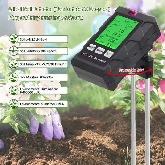 Tester de sol 6 în 1, Fertilitate sol, pH, Temperatură, Umiditate, Luminozitate, Umiditate aer, Detectare umiditate, Analizor de sol pentru grădinărit, Sol, Teste [3]