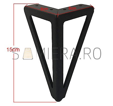 Picioare - Piciorus metalic B035-15B, H=15cm, Negru Mat