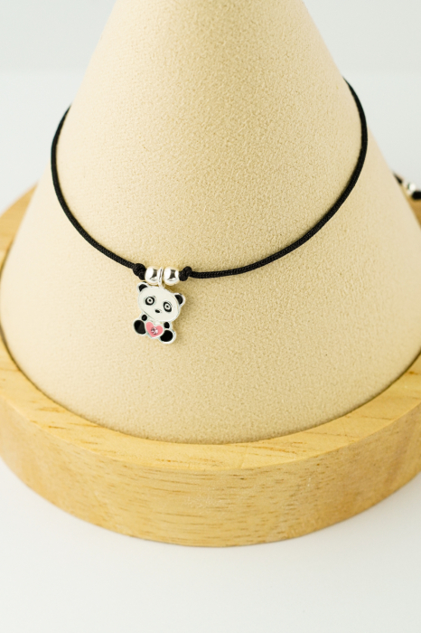 Brățară copii cu șnur reglabil și Urs Panda din argint 925, decorat cu cristal. [2]