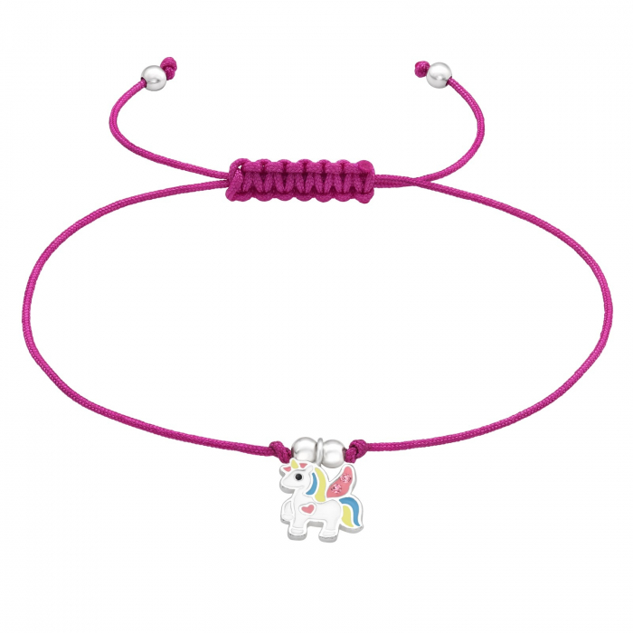 Brățară copii cu șnur și model Unicorn Înaripat, argint 925 placat cu argint 999. [1]