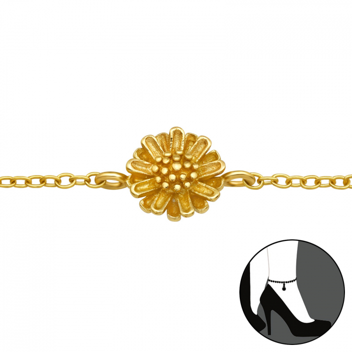 Bratara picior argint 925 placata cu aur 24K model floare aurie [1]