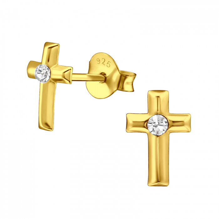 Cercei cruciulita din argint 925 placat cu aur 24K si cristale [1]