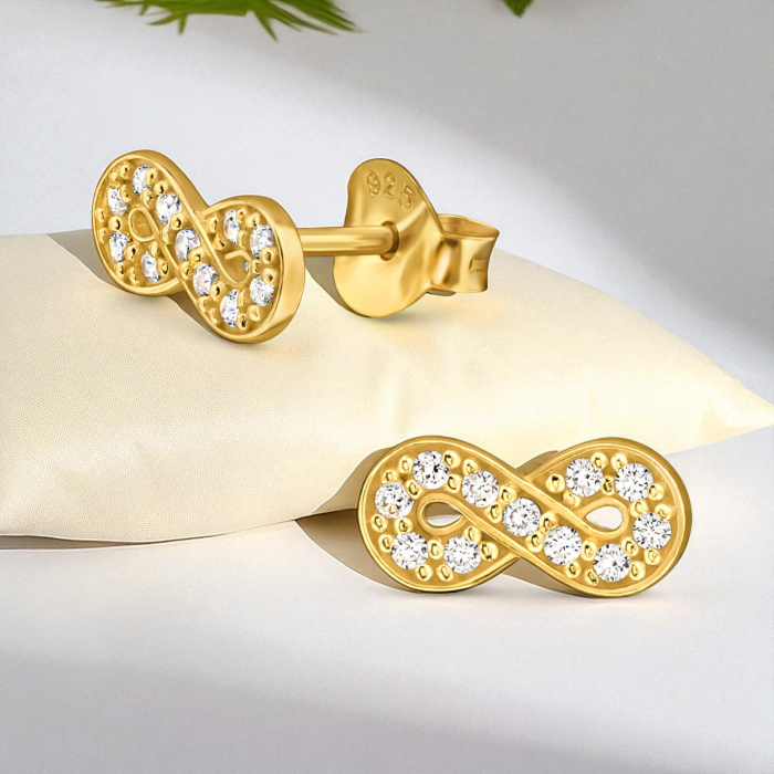 Cercei Argint 925 Placat cu Aur 24K, Model Infinit cu Zirconiu [2]