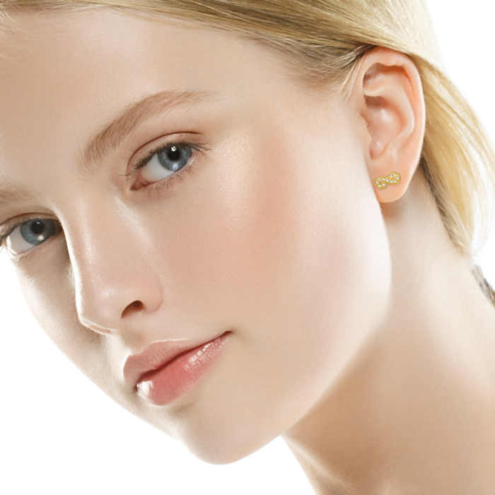 Cercei Argint 925 Placat cu Aur 24K, Model Infinit cu Zirconiu [4]