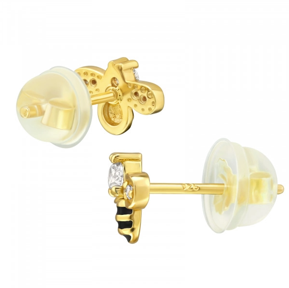 Cercei copii Albinuta, argint 925 placat cu aur 24K, cristale zircon, surub silicon [2]