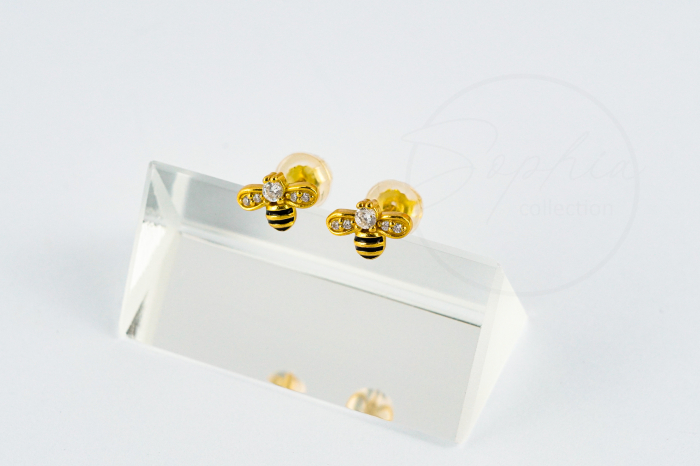 Cercei copii Albinuta, argint 925 placat cu aur 24K, cristale zircon, surub silicon [6]