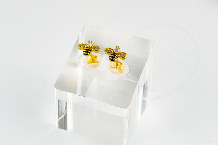 Cercei copii Albinuta, argint 925 placat cu aur 24K, cristale zircon, surub silicon [7]