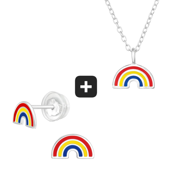 Cercei Fetițe Argint 925 Curcubeu Colorat (Epoxidice) - Siguranță Fluturi Silicon [1]