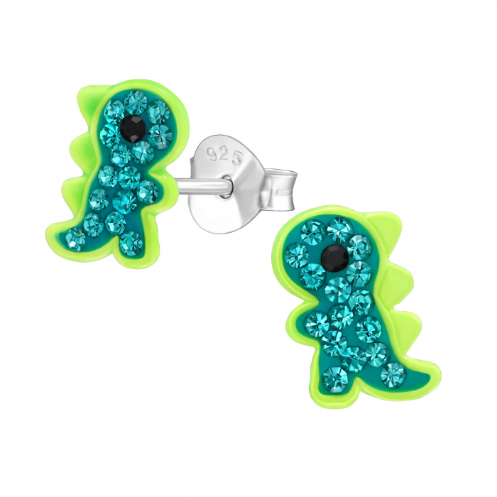 Cercei copii argint 925 model Godzila verde cu cristale Sophia Collection Kids [1]