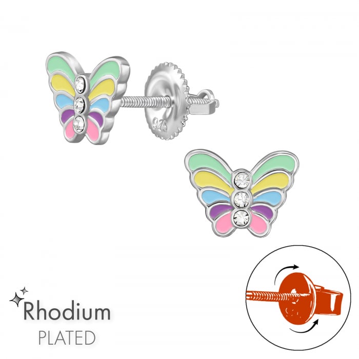 Cercei copii argint 925 model LOCK Fluturas multicolor Sophia Collection [1]