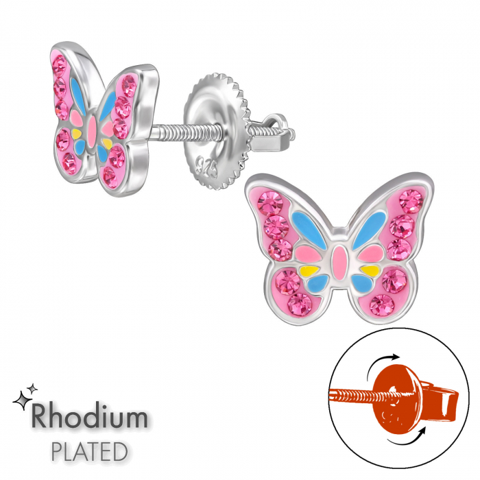 Cercei copii argint 925 model LOCK Fluturas multicolor Sophia Collection [1]