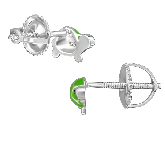Cercei Copii Argint 925 Placat cu Rodiu, Model LOCK Țestoasă Verde [2]