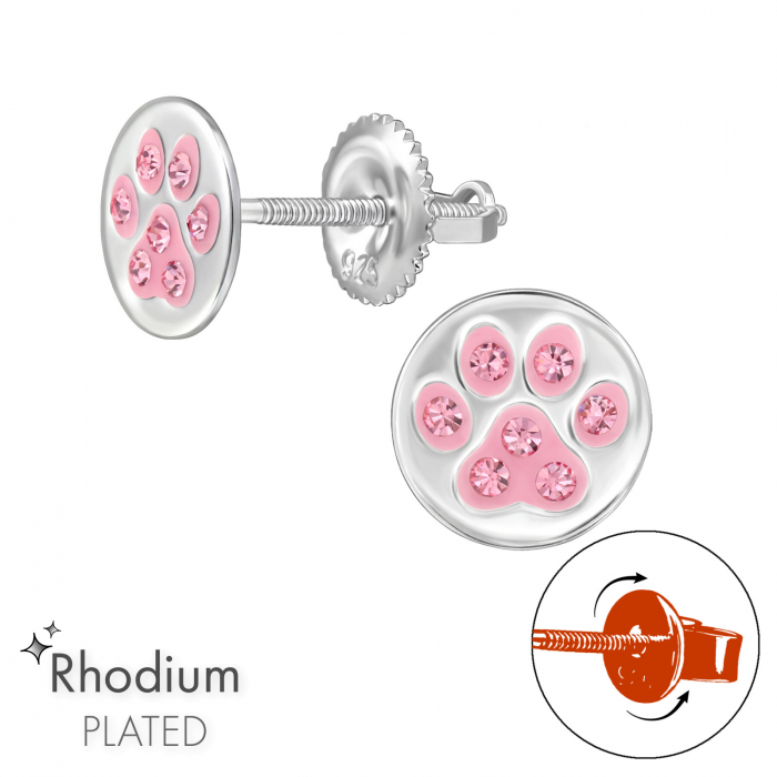 Cercei copii argint 925 model LOCK paw print cu cristale Sophia Collection prindere prin insurubare [1]