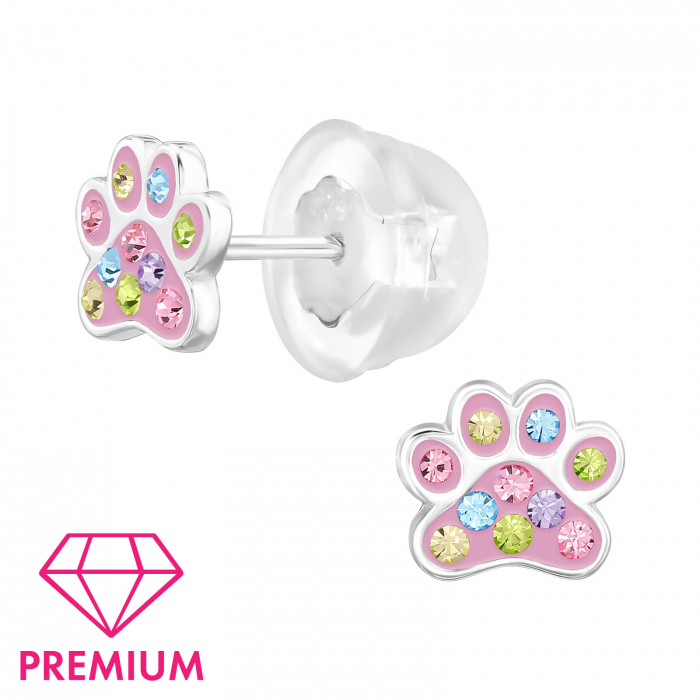 Cercei copii ARGINT 925  model Paw Print cu cristale stralucitoare. [1]