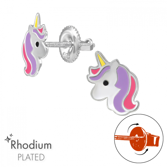 Cercei copii argint 925 model LOCK Unicorn cu prindere prin insurubare [1]
