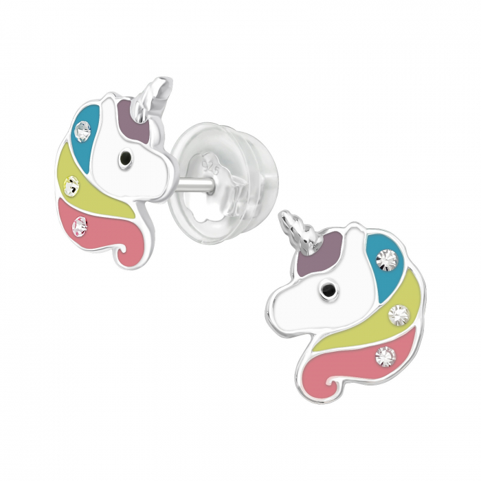 Cercei copii Unicorn din Argint 925 placat cu argint 999, cu cristale colorate [1]