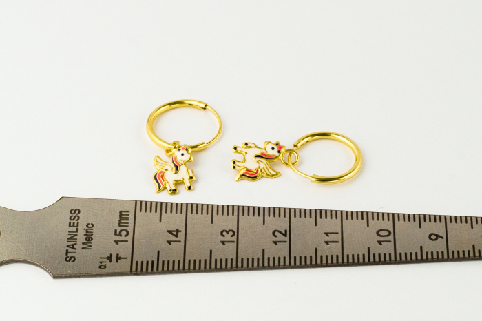 Cercei copii model Unicorn, cu agatatori, Argint 925 placat cu aur 24K [5]