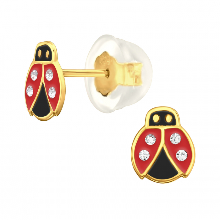 Cercei copii argint 925 placat cu aur 24K model buburuza cu cristale Sophia Collection Premium [1]