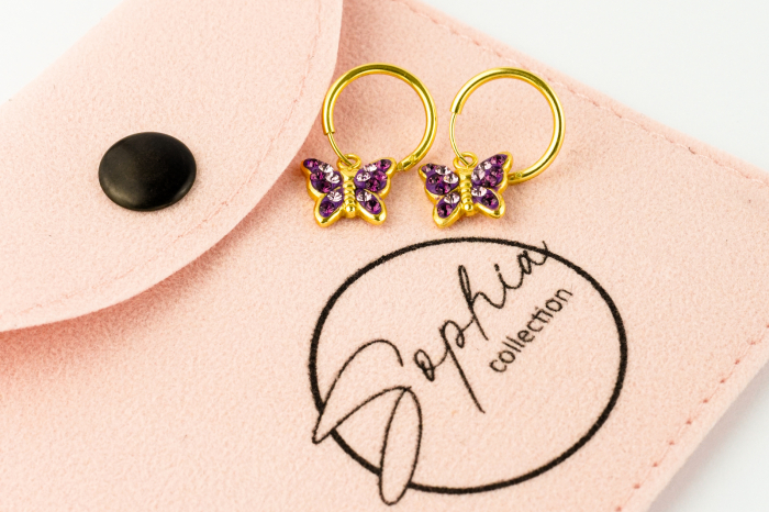 Cercei copii ARGINT 925 placat cu AUR 24k model Fluturas si ametist violet [2]
