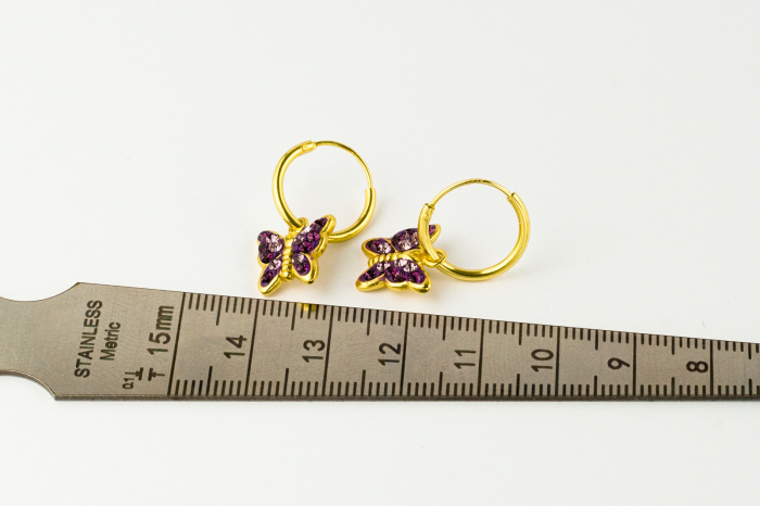 Cercei copii ARGINT 925 placat cu AUR 24k model Fluturas si ametist violet [5]