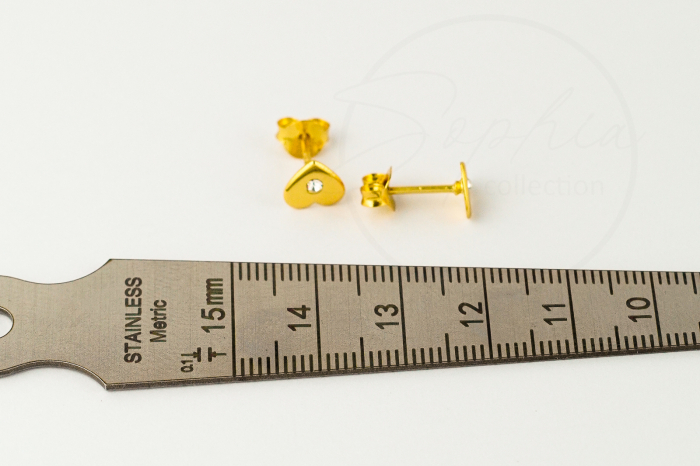 Cercei copii model inimioară cu cristal alb, din argint 925 placat cu aur 24k [6]